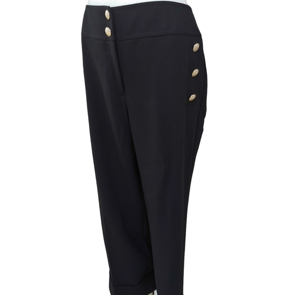 Chico's Pants - Chico's Nautical Black Dress Cropped Pants with Button Detail size 2.5 (14) NWT